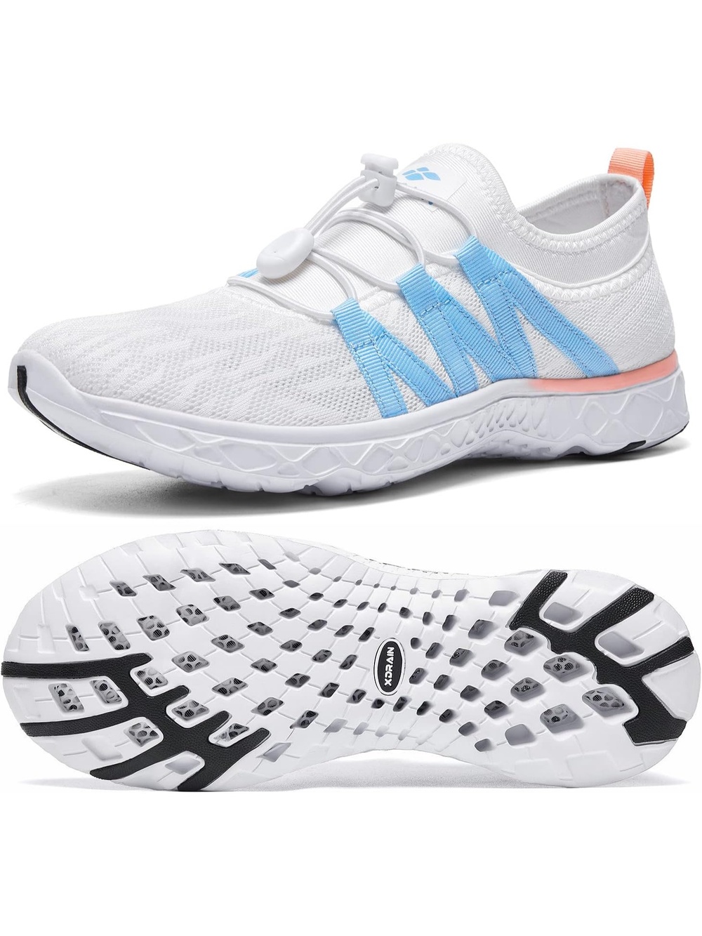 Women's White Blue Closed Toe Flat Xdrain Mesh Slip On Athletic Water Shoe